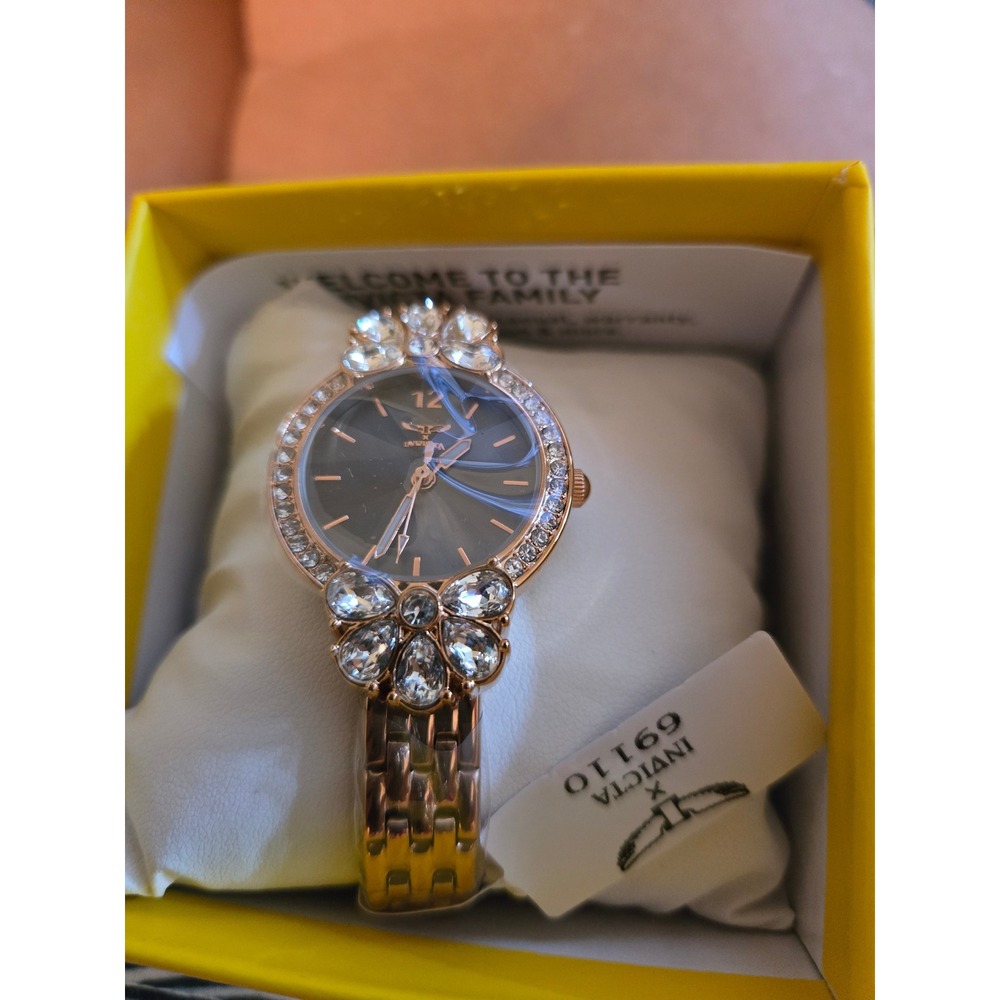 Invicta 69110 Angel Rose Gold Tone Crystal Bezel Women Watch New